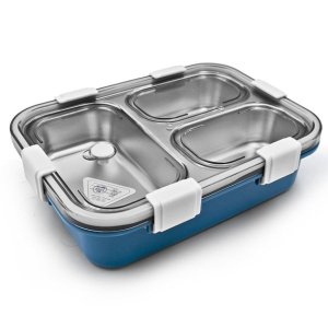 Tiffin Box For Kids Sealed Leakage Proof Stainless Steel Lunch Box with Fork Chopstick & Spoon Lid Office Food Container 3 Compartment for School Kids and Adults