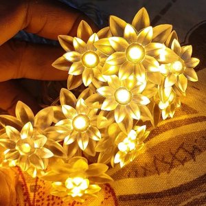 14 LED DOUBLE LOTUS FLOWER FAIRY STRING LIGHTS  10 FEET LED LIGHTS FOR CHRISTMAS HOME DECORATION DIWALI WEDDING