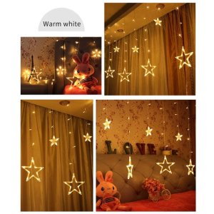 WINDOW CURTAIN LIGHTS WITH 12 STARS AND 8 FLASHING MODES FOR FESTIVAL DECOR  DECORATIVE FESTIVE TOUCH