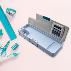 Double sided magnetic geometry box with calculator