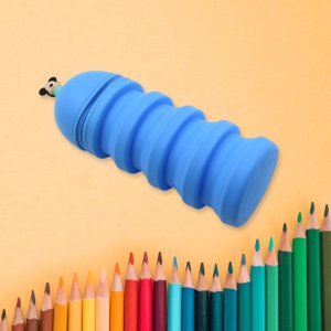 Telescopic silicone pencil case with zipper closure pink girls boys school holder