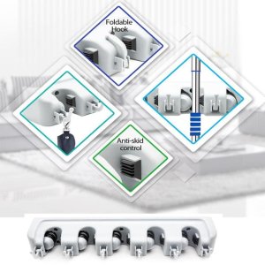 Mop and broom holder 5 layer wall mounted organizer