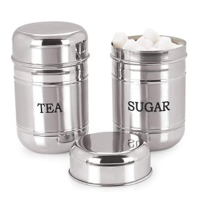 Stainless Steel Tea/Sugar Cylindrical Container (2 pcs  SET)