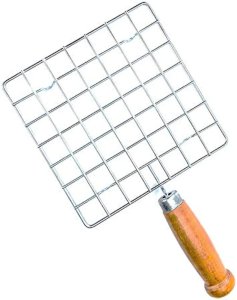Steel Square  Papad Roaster Chapati Roti Jali Barbeque (BBQ) Grill with Wooden Handle (1 Pc)