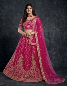 Pink Italian Silk Bridal Lehenga with Blouse and Dupatta