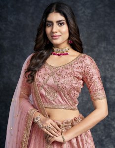 Peach Italian Silk Bridal Lehenga with Blouse and Dupatta
