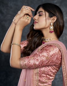 Peach Italian Silk Bridal Lehenga with Blouse and Dupatta