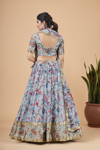 Sky Blue Florence Faux Georgette Party and Sangeet Wear Lehenga with Blouse and Dupatta