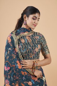 Teal Blue Florence Faux Georgette Party and Sangeet Wear Lehenga with Blouse and Dupatta