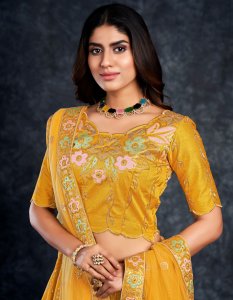 Mustard Italian Silk Bridal Lehenga with Blouse and Dupatta