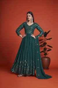 Rama Blue Party Wear Elegant Georgette Gown with Matching Dupatta