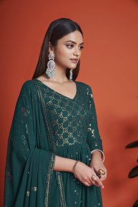 Rama Blue Party Wear Elegant Georgette Gown with Matching Dupatta