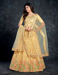 Light Yellow Italian Silk Bridal Lehenga with Blouse and Dupatta