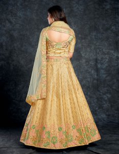 Light Yellow Italian Silk Bridal Lehenga with Blouse and Dupatta