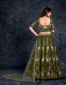 Dark Green Italian Silk Bridal Lehenga with Blouse and Dupatta