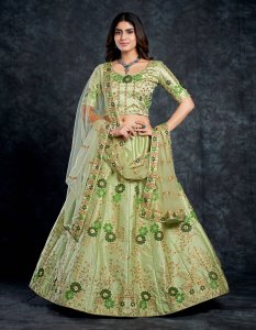 Pista Green Italian Silk Bridal Lehenga with Blouse and Dupatta