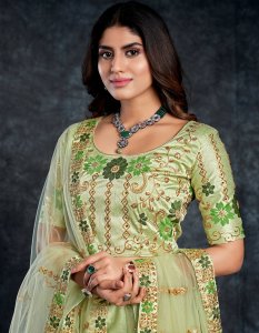 Pista Green Italian Silk Bridal Lehenga with Blouse and Dupatta