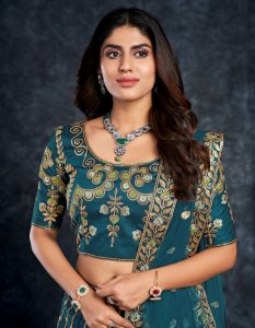 Navy Blue Italian Silk Bridal Lehenga with Blouse and Dupatta