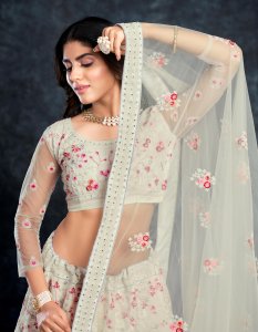 White Bridal Italian Silk Bridal Lehenga with Blouse and Dupatta