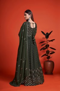 Mehndi Green Party Wear Elegant Georgette Gown with Matching Dupatta