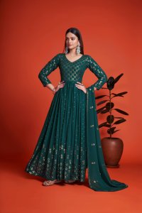 Blue Party Wear Elegant Georgette Gown with Matching Dupatta