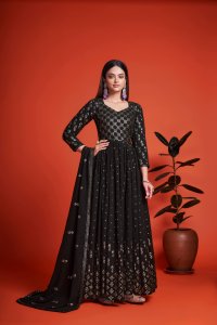 Black Party Wear Elegant Georgette Gown with Matching Dupatta