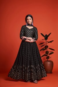 Black Party Wear Elegant Georgette Gown with Matching Dupatta