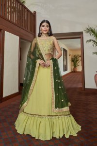 Aqua Light Yellow Bridal and Party Wear Titan Silk Lehenga with Blouse and Dupatta