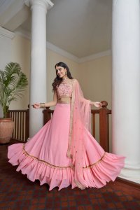 Aqua Pink Bridal and Party Wear Titan Silk Lehenga with Blouse and Dupatta