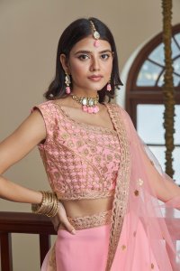Aqua Pink Bridal and Party Wear Titan Silk Lehenga with Blouse and Dupatta