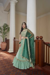 Aqua Pista Green Bridal and Party Wear Titan Silk Lehenga with Blouse and Dupatta