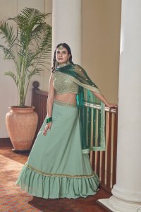 Aqua Pista Green Bridal and Party Wear Titan Silk Lehenga with Blouse and Dupatta