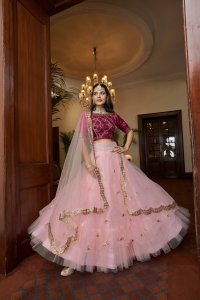 Baby Pink Bridal and Party Wear Kum Kum Silk Lehenga Choli with Blouse and Dupatta