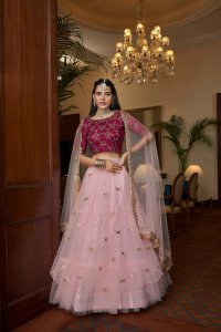 Baby Pink Bridal and Party Wear Kum Kum Silk Lehenga Choli with Blouse and Dupatta