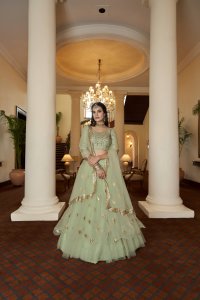 Pista Green Bridal and Party Wear Kum Kum Silk Lehenga Choli with Blouse and Dupatta