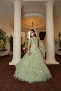 Pista Green Bridal and Party Wear Kum Kum Silk Lehenga Choli with Blouse and Dupatta