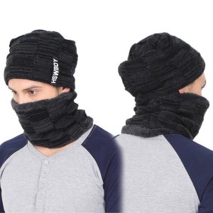 Ultra soft unisex wool beanie cap and muffler scarf