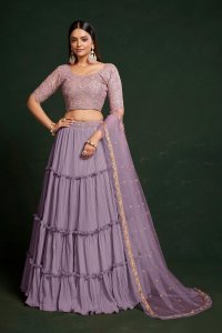 Lavender Faux Georgette Party Wear and Sangeet Wear Lehenga with Blouse and Dupatta