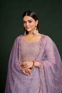 Lavender Faux Georgette Party Wear and Sangeet Wear Lehenga with Blouse and Dupatta