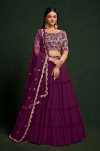 Purple Faux Georgette Party Wear and Sangeet Wear Lehenga with Blouse and Dupatta
