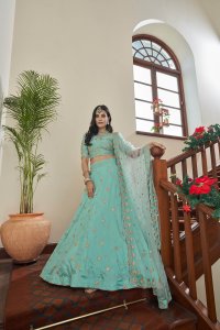 Sky Blue Art Silk Party Wear and Bridal Lehenga with Blouse and Dupatta