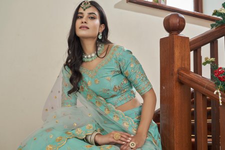 Sky Blue Art Silk Party Wear and Bridal Lehenga with Blouse and Dupatta