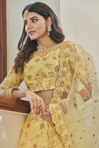Light Yellow Art Silk Party Wear and Bridal Lehenga with Blouse and Dupatta