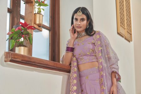 Lavender Art Silk Party Wear and Bridal Lehenga with Blouse and Dupatta