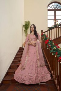 Peach Art Silk Party Wear and Bridal Lehenga with Blouse and Dupatta
