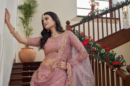 Peach Art Silk Party Wear and Bridal Lehenga with Blouse and Dupatta