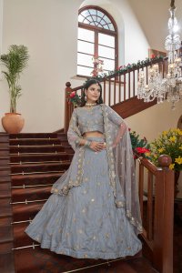 Light Grey Art Silk Party Wear and Bridal Lehenga with Blouse and Dupatta