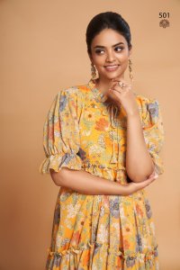 Elegant Light Yellow Faux Georgette Western Gown Dresses for Women