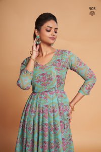 Elegant Sea Green Faux Georgette Western Gown Dresses for Women