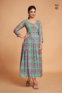 Elegant Sea Green Faux Georgette Western Gown Dresses for Women